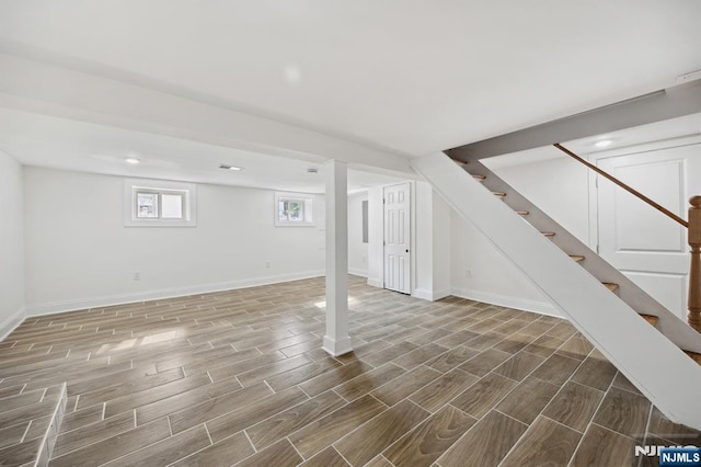26 Lake, North Haledon, NJ 07508 - basement with stairs, wood finished floors, and recessed lighting
