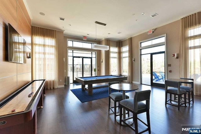 200 Dey St Unit 282, Harrison, NJ 07029 - game room with billiards, ornamental molding, and dark wood finished floors