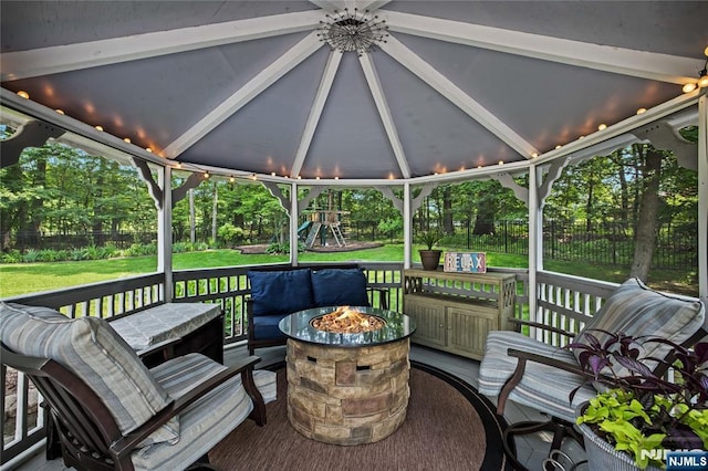8 Fieldstone Dr, Kinnelon Borough, NJ 07405 - deck with an outdoor fire pit, a playground, and a gazebo