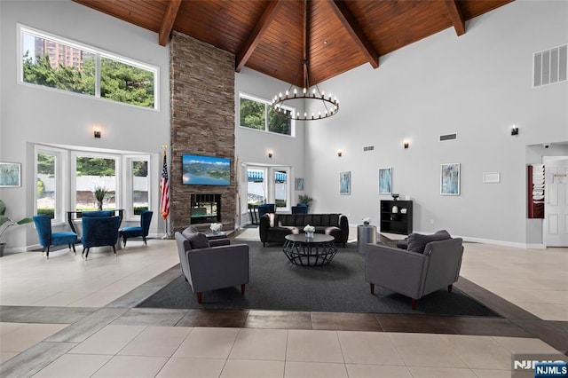207 Jefferson Ct, Edgewater, NJ 07020 - building lobby featuring high vaulted ceiling and a wooden ceiling with exposed beams
