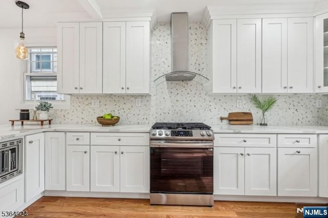 5 Midland, Glen Ridge, NJ 07028 - kitchen with stainless steel appliances, wall chimney range hood, and white cabinets