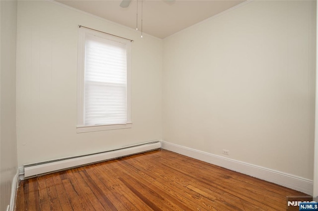 121 W 14th, Bayonne, NJ 07002 - unfurnished room featuring baseboard heating, wood-type flooring, crown molding, and ceiling fan