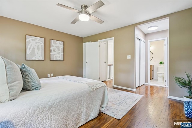 181 Long Hill Rd Unit H3, Little Falls, NJ 07424 - bedroom featuring hardwood / wood-style flooring, connected bathroom, and a ceiling fan