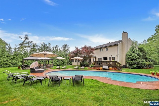 11 Katharina Pl, Twp Of Washington, NJ 07676 - outdoor pool with a gazebo, a deck, and a yard