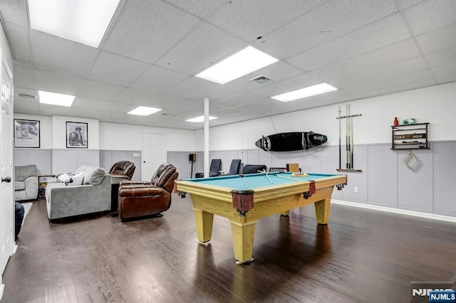 11 Katharina Pl, Twp Of Washington, NJ 07676 - rec room featuring wood finished floors, a paneled ceiling, a wainscoted wall, and billiards table