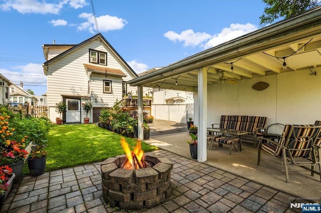 30 Zeliff Ave, Little Falls, NJ 07424 - view of patio / terrace with an outdoor living space with a fire pit