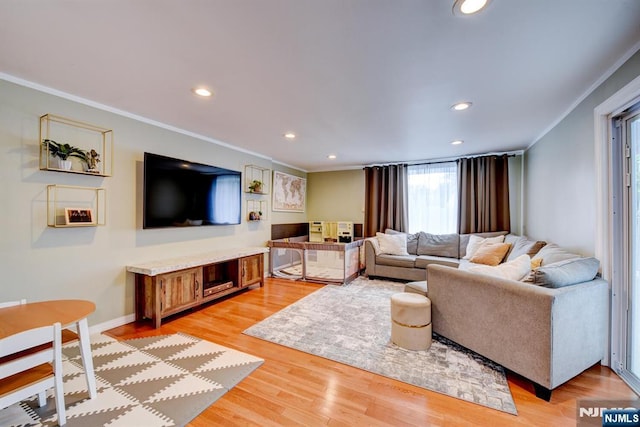 139 Donato Dr, Little Falls, NJ 07424 - living room featuring ornamental molding, recessed lighting, and light wood-style flooring