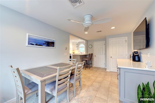 306 Boulevard, Pequannock Township, NJ 07444 - dining space featuring a ceiling fan, recessed lighting, and light tile patterned flooring