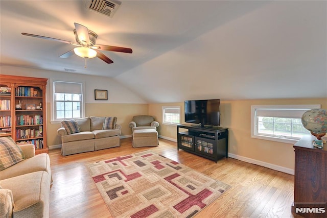 306 Boulevard, Pequannock Township, NJ 07444 - living area with healthy amount of natural light, ceiling fan, wood finished floors, and lofted ceiling