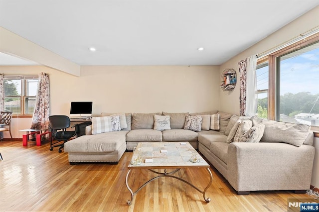 132 17th St, Prospect Park, NJ 07508 - living room featuring light wood-style flooring, recessed lighting, and a desk