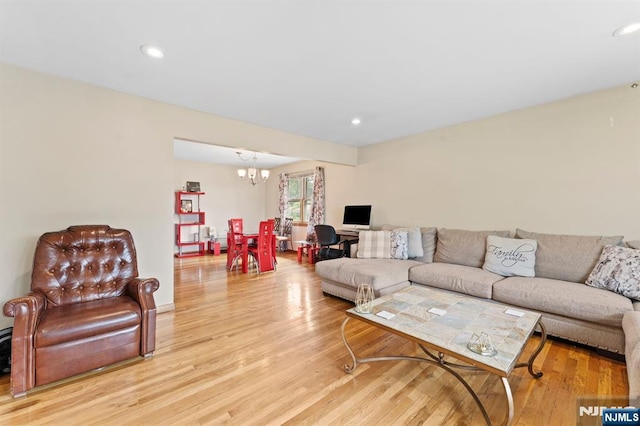 132 17th St, Prospect Park, NJ 07508 - living area with light wood-style flooring, a chandelier, and recessed lighting