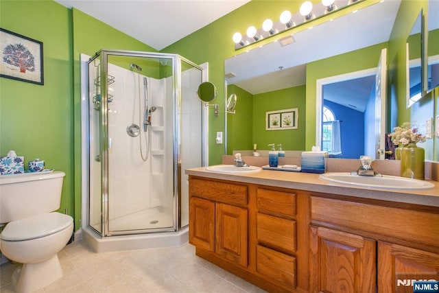 143 Summit Rdg, Pompton Lakes, NJ 07442 - bathroom featuring double vanity, a stall shower, and tile patterned floors