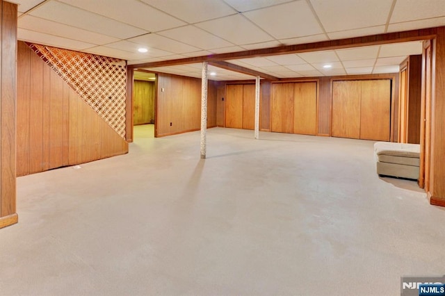 76 Central Ln, Secaucus, NJ 07094 - finished below grade area with a paneled ceiling, wooden walls, and recessed lighting