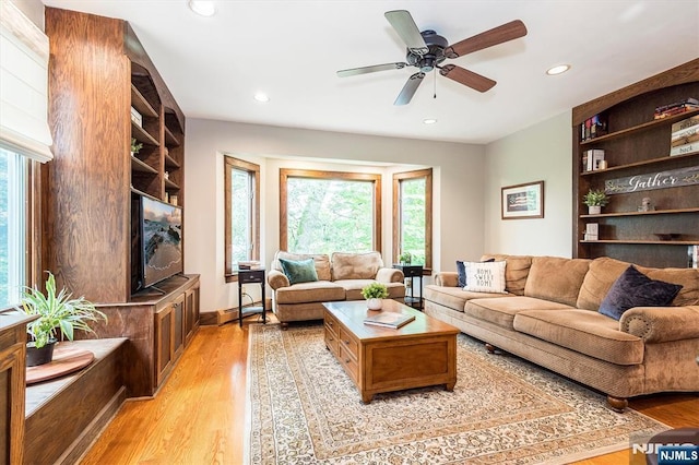 34 Harding Rd, Glen Rock, NJ 07452 - living area featuring light wood-type flooring, recessed lighting, a ceiling fan, and baseboard heating