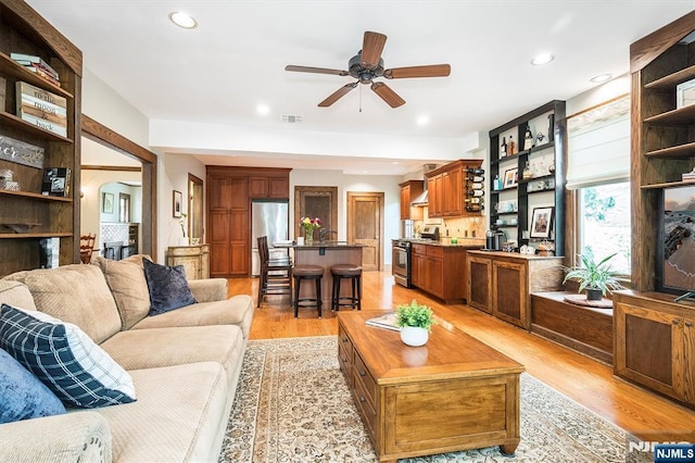 34 Harding Rd, Glen Rock, NJ 07452 - living room featuring ceiling fan, light wood-style floors, and recessed lighting