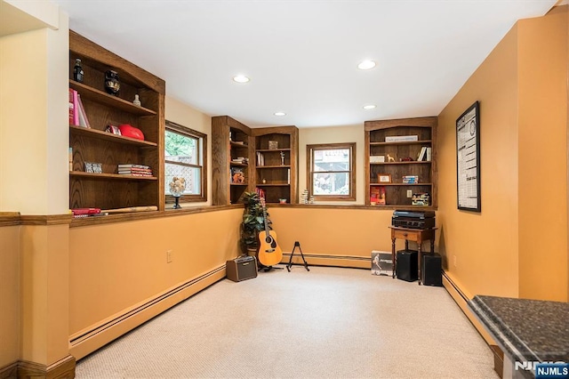 34 Harding Rd, Glen Rock, NJ 07452 - living area with a baseboard heating unit, carpet, and recessed lighting