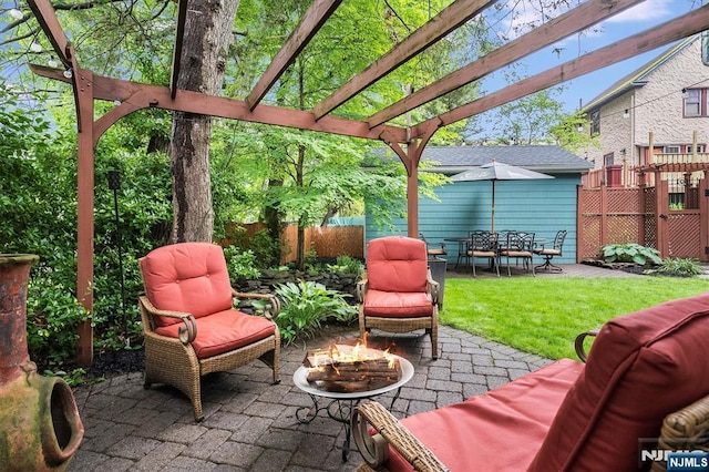 34 Harding Rd, Glen Rock, NJ 07452 - view of patio / terrace featuring a pergola and an outdoor fire pit