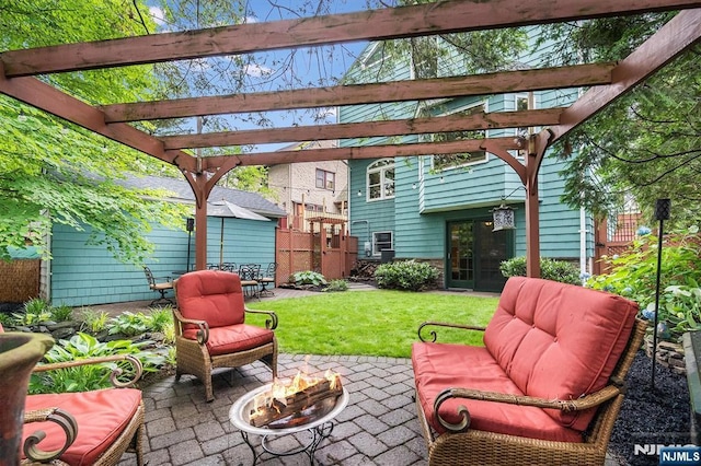 34 Harding Rd, Glen Rock, NJ 07452 - view of patio / terrace featuring a fire pit and a pergola