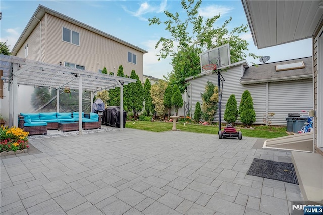 695 Midland Ave, Garfield, NJ 07026 - view of patio featuring outdoor lounge area, a pergola, and grilling area