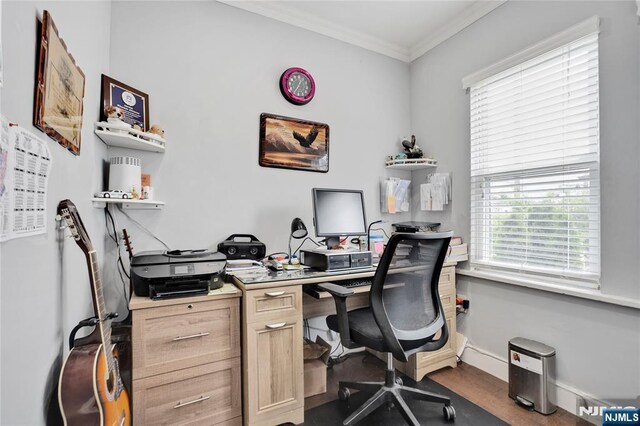 695 Midland Ave, Garfield, NJ 07026 - office area featuring crown molding and dark wood finished floors