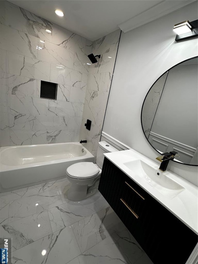 21 Valley Brook Dr, Emerson, NJ 07630 - full bathroom with vanity, shower / bathtub combination, marble look tile flooring, and recessed lighting