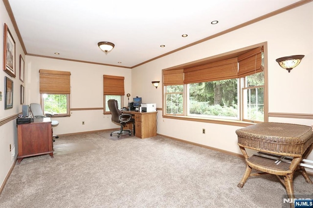 279 Rock Ave, Park Ridge, NJ 07656 - carpeted office featuring ornamental molding and recessed lighting