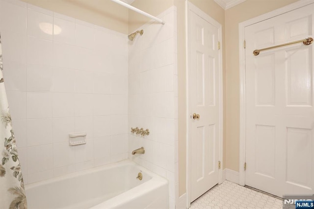 279 Rock Ave, Park Ridge, NJ 07656 - bathroom featuring shower / tub combo with curtain and ornamental molding