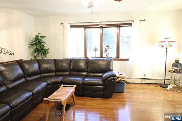 116 Scott Rd, Franklin, NJ 07416 - living room featuring baseboard heating, wood finished floors, and ceiling fan