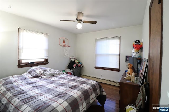 116 Scott Rd, Franklin, NJ 07416 - bedroom featuring a baseboard radiator, wood finished floors, and a ceiling fan