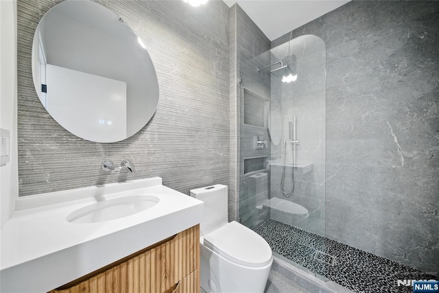 30 Benjamin Rd, Tenafly, NJ 07670 - full bath featuring walk in shower, tile walls, and vanity