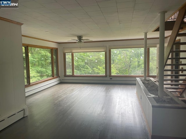 297 Terhune Dr, Wayne, NJ 07470 - unfurnished sunroom with a baseboard heating unit, wood finished floors, and ornamental molding