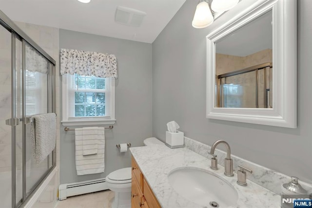552 Godwin Ave, Midland Park, NJ 07432 - full bath featuring a baseboard heating unit, vanity, and bath / shower combo with glass door