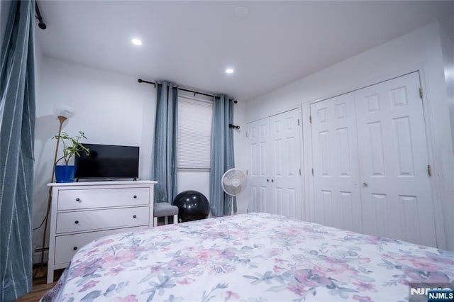 95 Mount Prospect Ave, Newark, NJ 07104 - bedroom with two closets, recessed lighting, and wood finished floors