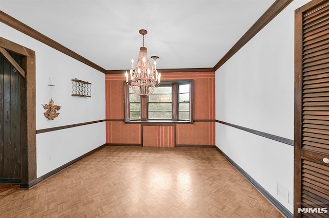 0-04 Pine Ave, Fair Lawn, NJ 07410 - spare room featuring a chandelier and crown molding