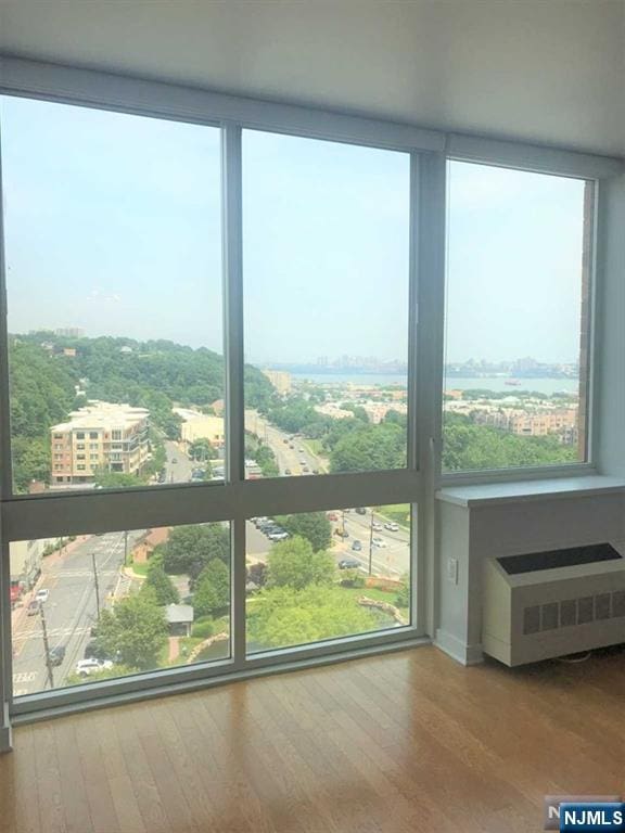 1611 Hudson Park Unit 1611, Edgewater, NJ 07020 - detailed view of radiator heating unit, wood finished floors, and a view of city