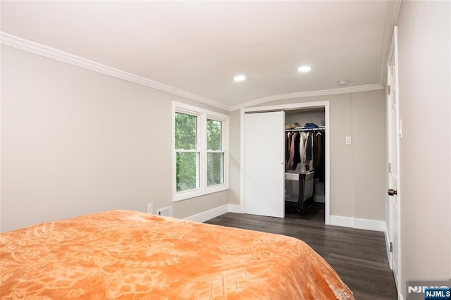 35 3rd Ave, Little Falls, NJ 07424 - bedroom with dark wood-style floors, recessed lighting, ornamental molding, and a closet