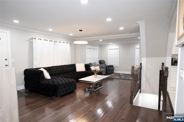 35 3rd Ave, Little Falls, NJ 07424 - living area featuring hardwood / wood-style floors, recessed lighting, and ornamental molding