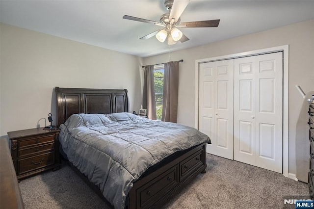 188 Park St, East Orange, NJ 07017 - bedroom featuring carpet, a closet, and a ceiling fan