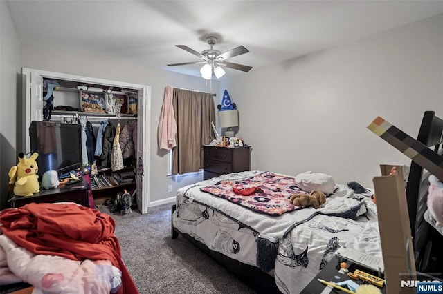 188 Park St, East Orange, NJ 07017 - carpeted bedroom with a closet and a ceiling fan