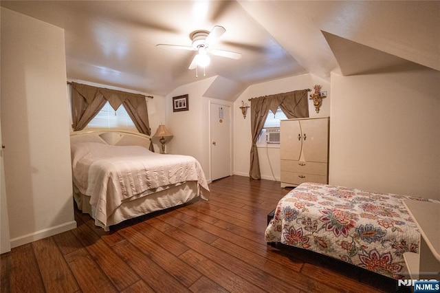 72 N Dr, Rochelle Park, NJ 07662 - bedroom featuring dark wood-type flooring, cooling unit, multiple windows, ceiling fan, and lofted ceiling