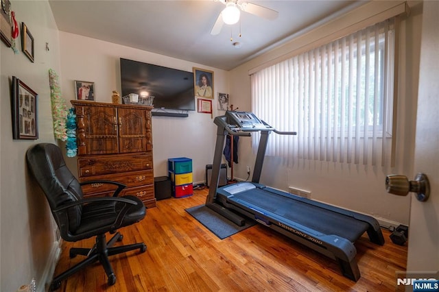 72 N Dr, Rochelle Park, NJ 07662 - exercise room with wood finished floors and ceiling fan