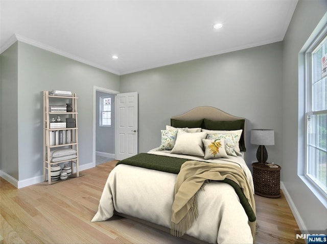 345 Creek Bed Rd, Mountainside, NJ 07092 - bedroom featuring light wood-style flooring, crown molding, multiple windows, and recessed lighting