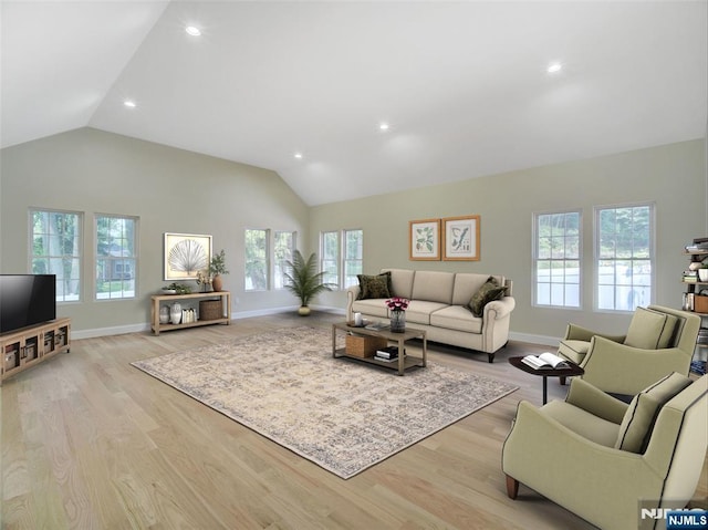 345 Creek Bed Rd, Mountainside, NJ 07092 - living area featuring plenty of natural light, light wood finished floors, recessed lighting, and high vaulted ceiling