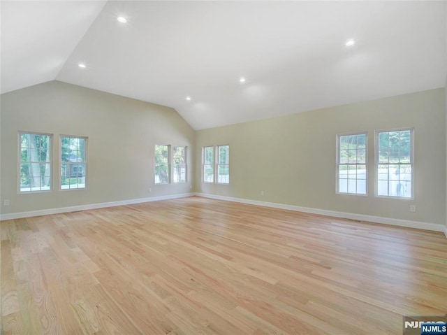 345 Creek Bed Rd, Mountainside, NJ 07092 - spare room featuring plenty of natural light, light wood-style flooring, vaulted ceiling, and recessed lighting