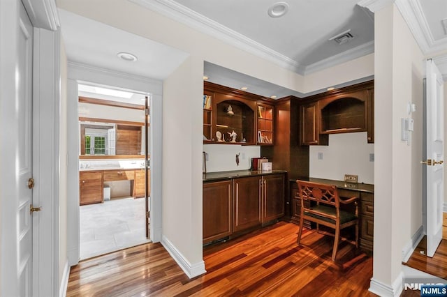 82 Jackson Dr, Cresskill, NJ 07626 - bar featuring ornamental molding, wood finished floors, and recessed lighting