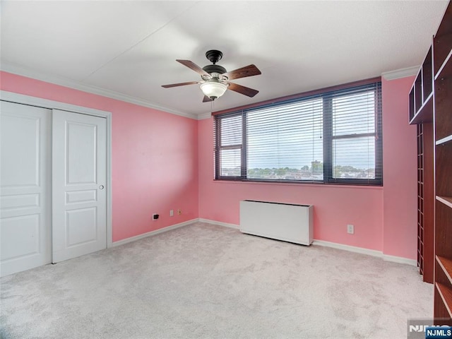 250 Gorge Rd Unit 16D, Cliffside Park, NJ 07010 - unfurnished bedroom with ornamental molding, carpet floors, a closet, and a ceiling fan