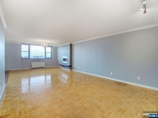 250 Gorge Rd Unit 16D, Cliffside Park, NJ 07010 - unfurnished room with a chandelier, radiator heating unit, and crown molding