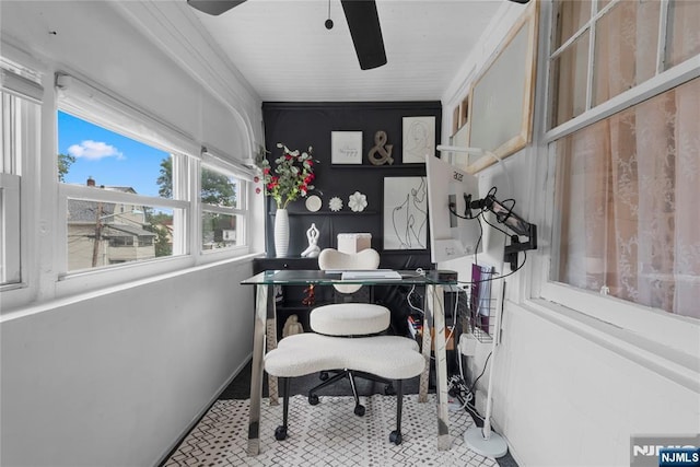 19 Mckinley Ave, West Orange, NJ 07052 - tiled office space featuring a ceiling fan and baseboards