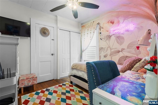 19 Mckinley Ave, West Orange, NJ 07052 - bedroom with wood finished floors, a ceiling fan, and a closet