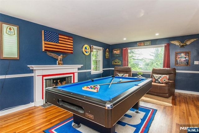 40 Lake Dr, Wayne, NJ 07470 - game room featuring hardwood / wood-style floors, billiards, a fireplace, and recessed lighting